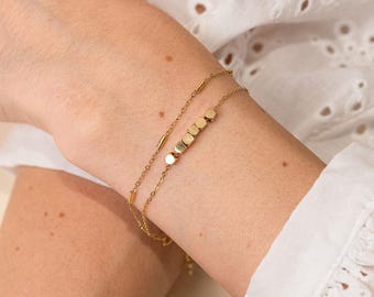 Romane Armband aus vergoldetem Edelstahl | Schmale, vergoldete Edelstahlarmbänder | Mutterarmband | Damenarmband | Valentinstagsgeschenk für Frauen