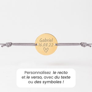 Bracelet Cordon Personnalisé pour Femme, Bracelet Médaille Gravée de 15mm, Cordon Noeuds Coulissants, Cadeau Fête Des Mères image 2