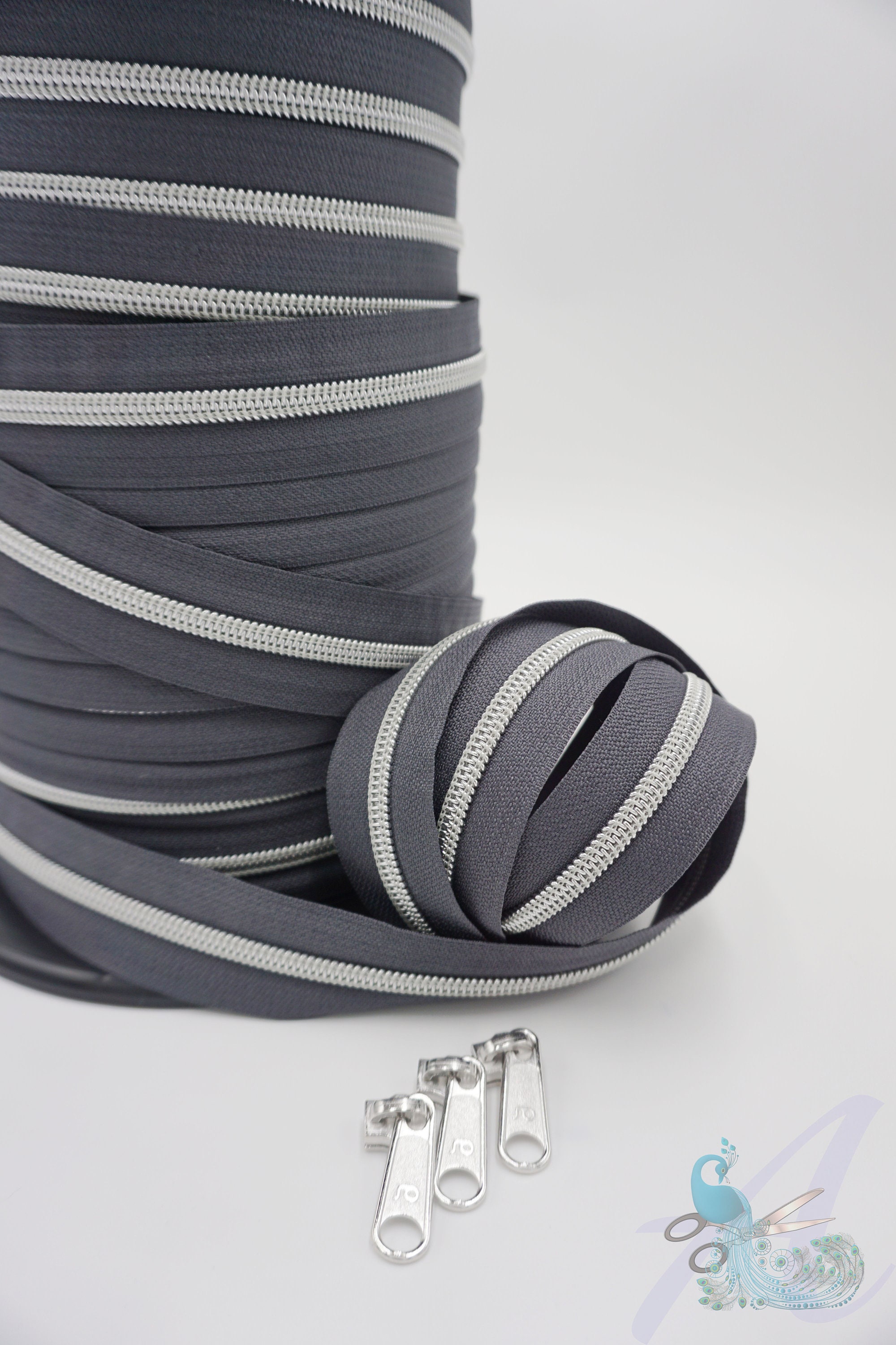 1 M Endless Zipper Incl. 3 Zippers Wide Metallized Dark Grey Etsy UK