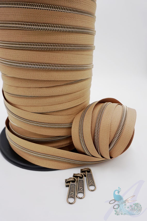 1 m endless zipper incl. 3 zippers wide metallized sand Etsy