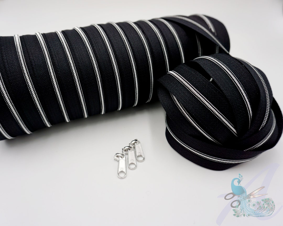 1 M Endless Zipper Incl. 3 Zippers Narrow Metalized Black Etsy