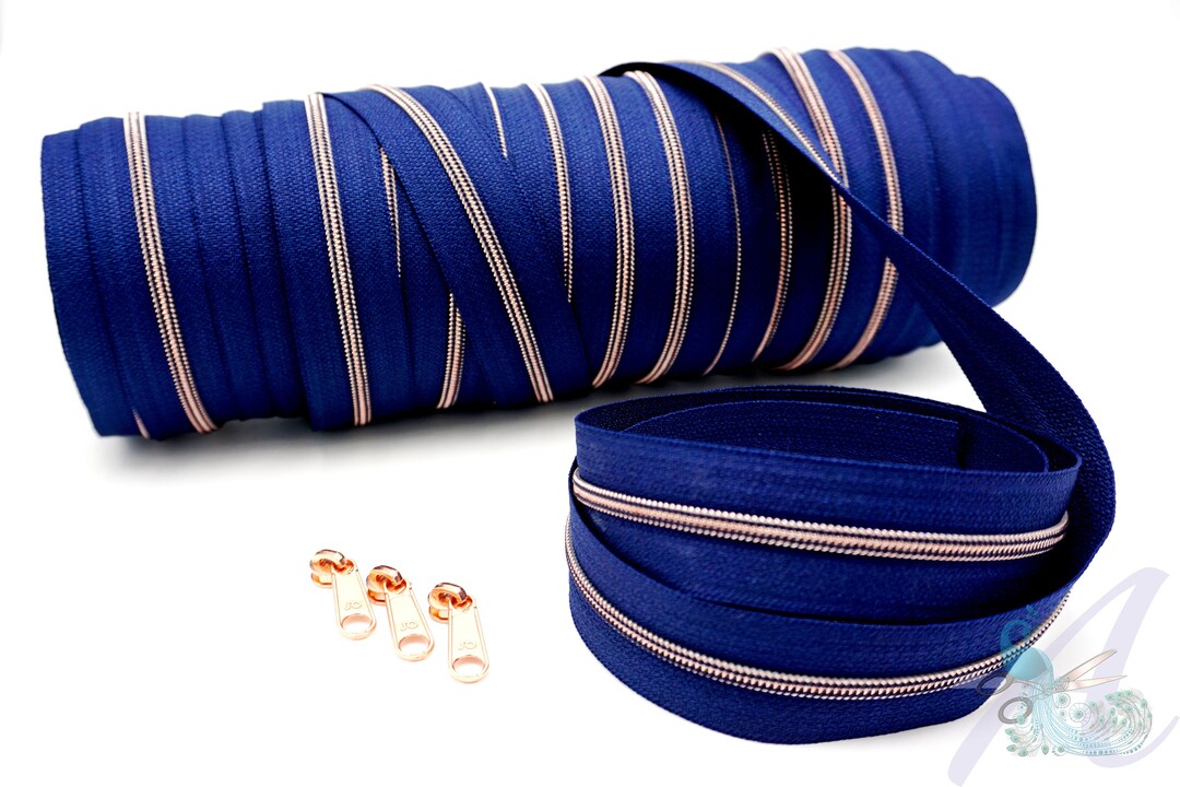 1 M Endless Zipper Incl. 3 Zippers Narrow Metalized Dark Blue Copper Etsy