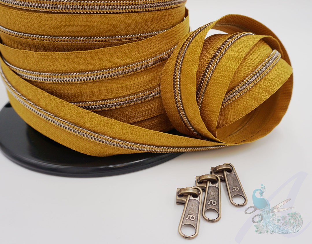 1 M Endless Zipper Incl. 3 Zippers Wide Metalized Mustard Etsy