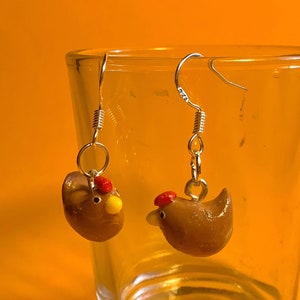 Chicken / Hen  Handmade Clay Drop Earrings Lightweight