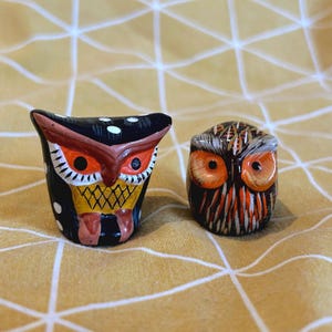 Vintage Pottery Colourful Painted Owls