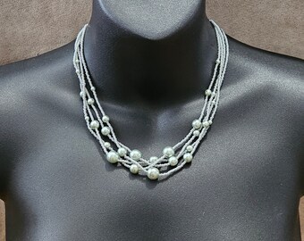 Vintage TRIFARI 4 Strand Light Gray Beaded Necklace