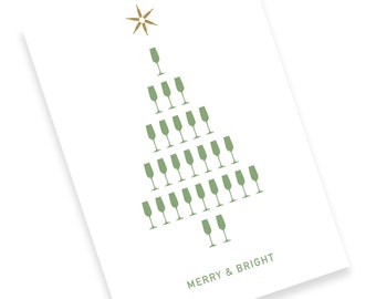 Digital Holiday Card, Print - Christmas Tree, Wine Glasses