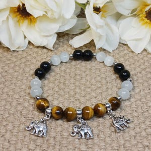 Strength & Courage, Triple Protection Bracelet; grade A genuine Tiger Eye, Tourmaline, Selenite, 8mm stone, unisex style adult/youth jewelry