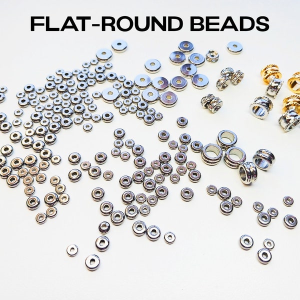 BEADS! "Flat-Round" Shape Hypoallergenic Surgical Steel Beads to add to our passive therapy gemstone bracelets, silvertone or goldtone