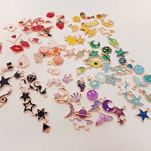 CHARMS! Enamel Rainbow Colors; Red, Orange/Peach, Yellow/Goldenrod, Greens, Blues, Purples, & Brown; bracelets, earrings, by-the-piece