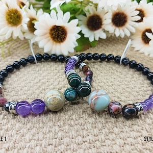 TINNITUS / Ear Ringing Ease Bracelet; grade AAA gemstones, hypoallergenic steel accents, unisex design