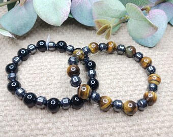 Hematite, MAGNETIC & Onyx or Tiger Eye grade AA-AAA genuine semiprecious gemstone adult/young adult/teen jewelry healing / weight loss aid