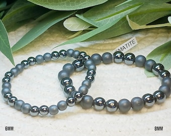 HEMATITE Two-Tone Bracelet; grade AAA gemstone, polished & satin finish, unisex design