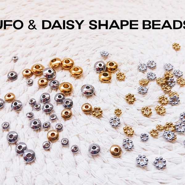 BEADS! "UFO-Shape" or "Daisy Shape" Hypoallergenic Surgical Steel Beads to add to our therapy gemstone bracelets, silvertone or goldtone