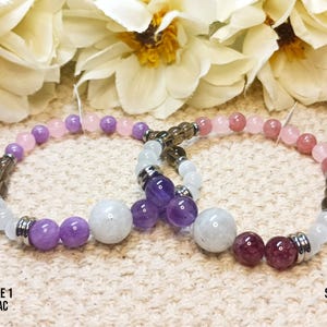 SLEEP Assistance Bracelet; grade AAA genuine semiprecious gemstone, unisex style, adult/youth size jewelry, natural crystal therapy