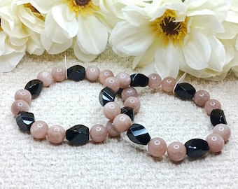 Bracelet Perles D'Onyx à Facettes Noir - Fait Main Sur Mesure - Sans Fermoir Élastique - Neuf
