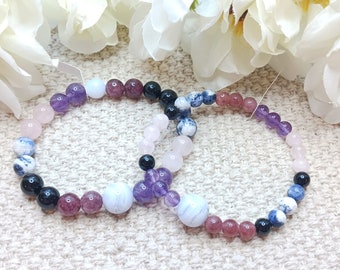 ANXIETY Relief Bracelet grade AA-AAA genuine semiprecious gemstone unisex design adult/young adult/teen/child jewelry red (plum) or lilac