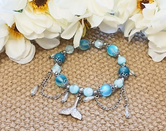 MERMAID FLASH CRYSTAL & Rhinestone Charm Bracelet; reflective and faceted crystals, hypoallergenic steel fittings