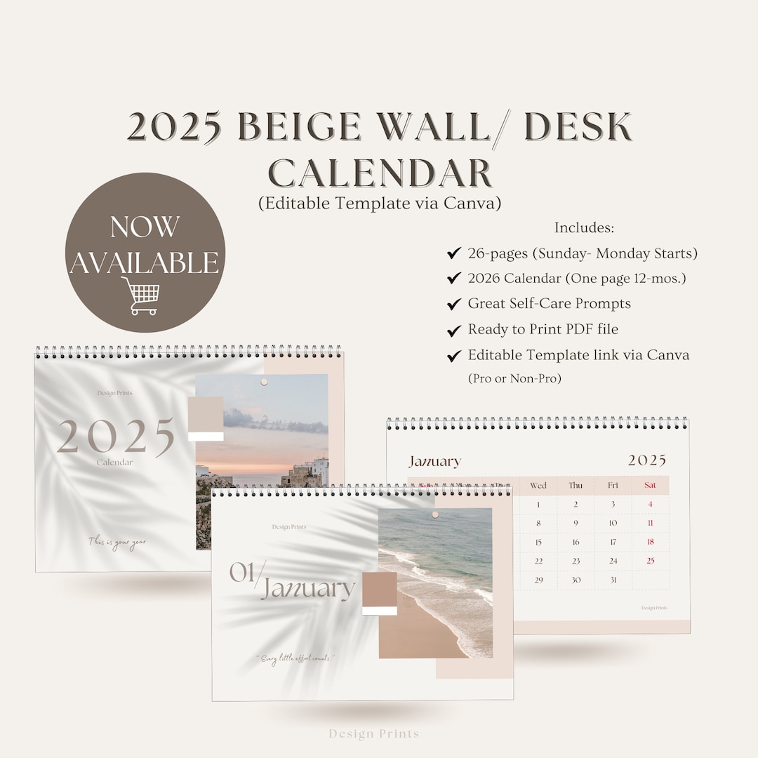 2025 Beige Wall/ Desk Minimalist Calendar - Etsy