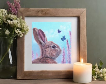 Bunny rabbit art print, whimsical spring wall art work, animal wall art, rabbit lover gift, rabbit artwork