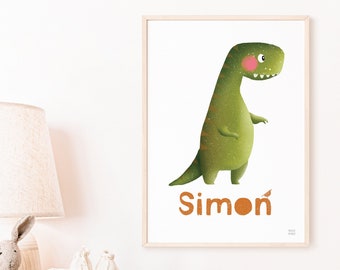 Personalised name dinosaur print, Dinosaur Nursery Print - Wall Art for Children Bedrooms & Baby Nurseries | Boys Bedroom Decor