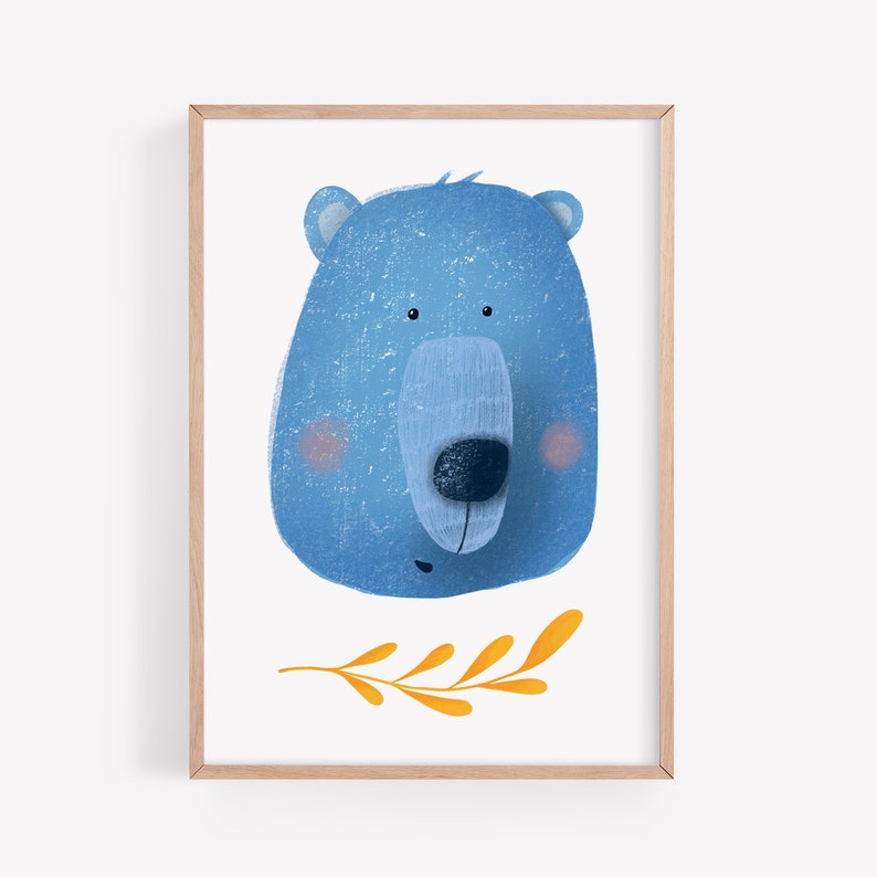 Nursery wall art Animal print Blue bear illustration Children illustration Blue bear print Birthday present baby shower gift