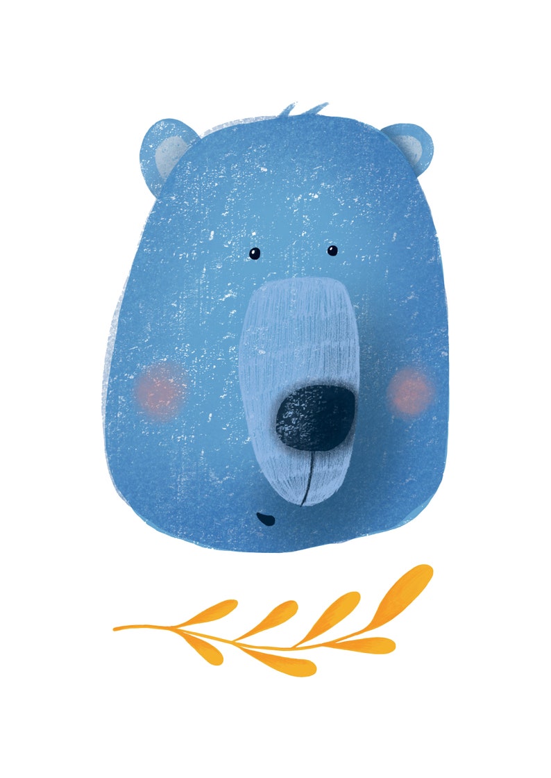 Nursery wall art Animal print Blue bear illustration Children illustration Blue bear print Birthday present baby shower gift