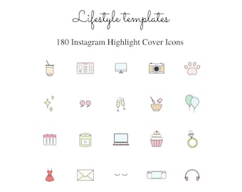 ライフスタイル Instagram ハイライト カバー ピンクと白 - 180 個のソフト パステル アイコン、Instagram ストーリー ハイライト、ソーシャル メディア、ブランディング キット、ブロガー
