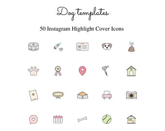 50 匹の犬の Instagram ハイライト カバー ピンクと白 - ソフト パステル アイコン、ペットの Instagram ストーリー ハイライト、ソーシャル メディア、手描きの犬のアイコン