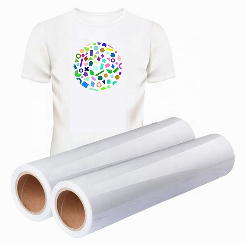 May include: Two rolls of white heat transfer vinyl for use with a heat press or iron. The vinyl is used to create custom designs on t-shirts, tote bags, and other fabrics.