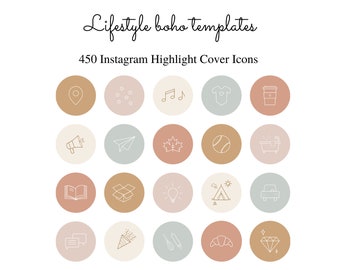 450 Lifestyle Instagram Highlight Covers - Muted Pastels, Boho Icons, Instagram Story Highlight, Social Media, Branding Kit, For Bloggers