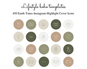450 ライフスタイル Instagram ハイライト カバー - アース トーン、ボヘミアン アイコン、Instagram ストーリー ハイライト、ソーシャル メディア、ブランディング キット、ブロガー向け