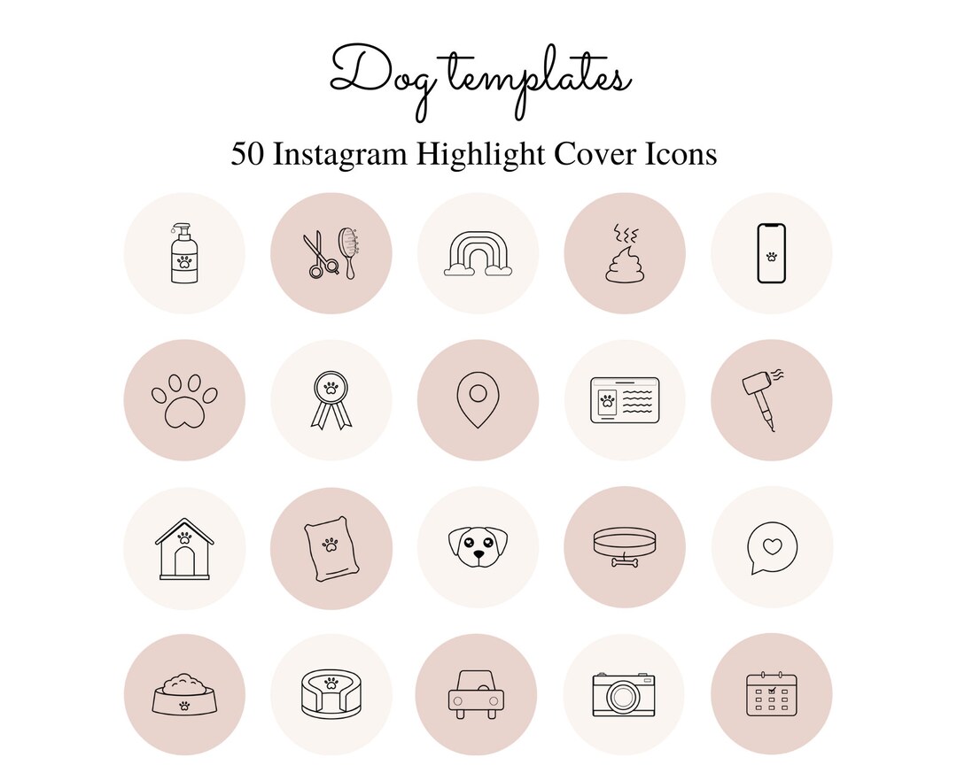 50 Dog Instagram Highlight Covers Light Pink and Brown Neutral Icons ...