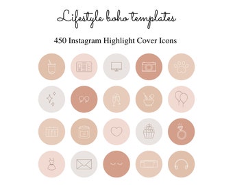 450 Lifestyle Instagram Highlight Covers - Muted Pastels, Boho Icons, Instagram Story Highlight, Social Media, Branding Kit, For Bloggers