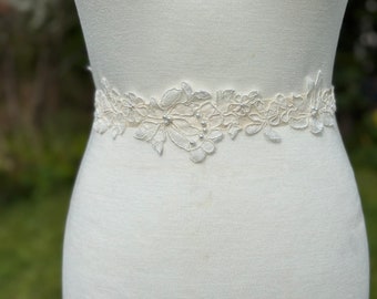 Ivory beaded lace and satin Wedding Dress Belt sash.