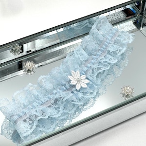 Blue Lace Wedding garter, something blue bridal keepsake