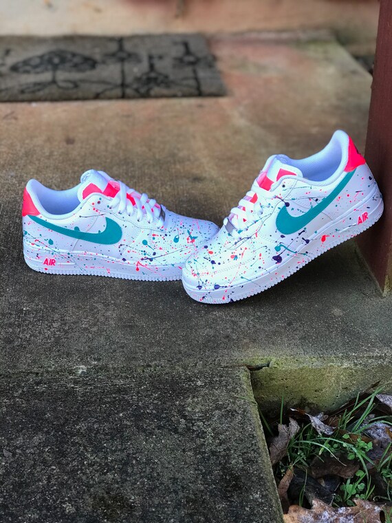 Neon Pink and Turquoise Splatter Air Force One Lows | Etsy
