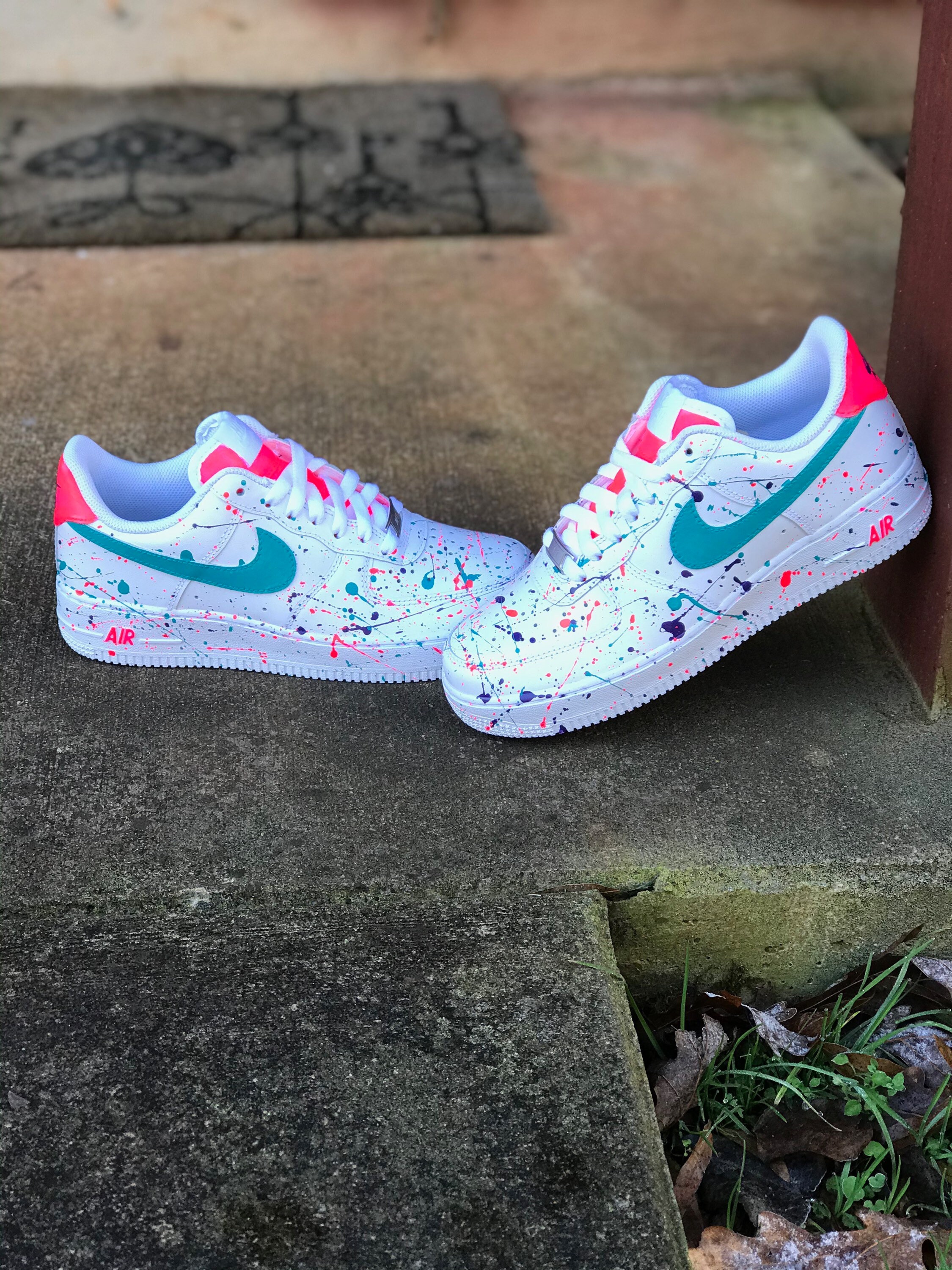Neon Pink and Turquoise Splatter Air Force One Lows | Etsy Singapore