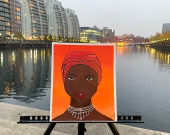 Acrylic painting of lady with headscarf