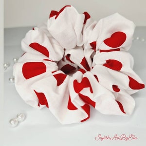 Spotty white and red scrunchie hairstyles cotton gift girls handmade fashion hair elastic  wedding bridesmaids