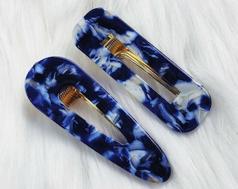 Set of 2 Hair Clips Acrylic Resin, Colourful hair accessories, pattern Dark Blue Night Clouds Pink Ladies Women's Adults Children Girls Kids