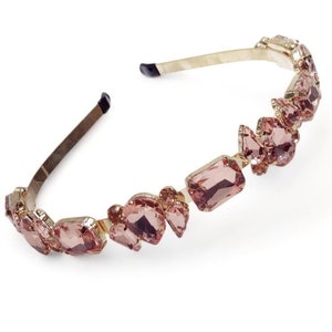 Rose Gold Crystal Headband – Pink Rhinestone Hair Accessory, Bridal Tiara, Bridesmaid Hairband, Wedding & Party Hairpiece