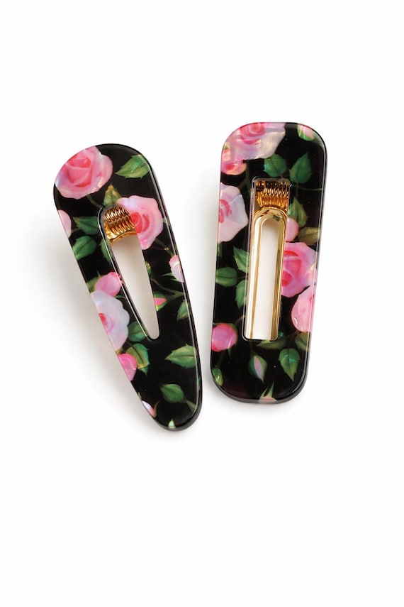 Elegant Black Floral Hair Clips Set Black & Gold Hair Pins Set of 6 | Gothic Floral Bobby Pins  main image 3
