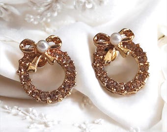 Gold Bridal Elegant Diamante Circle Wreath Earrings - Women&#39;s Crystal Accessories - Cute Gift for Girlfriend, Friend, Wife -Earrings For Her