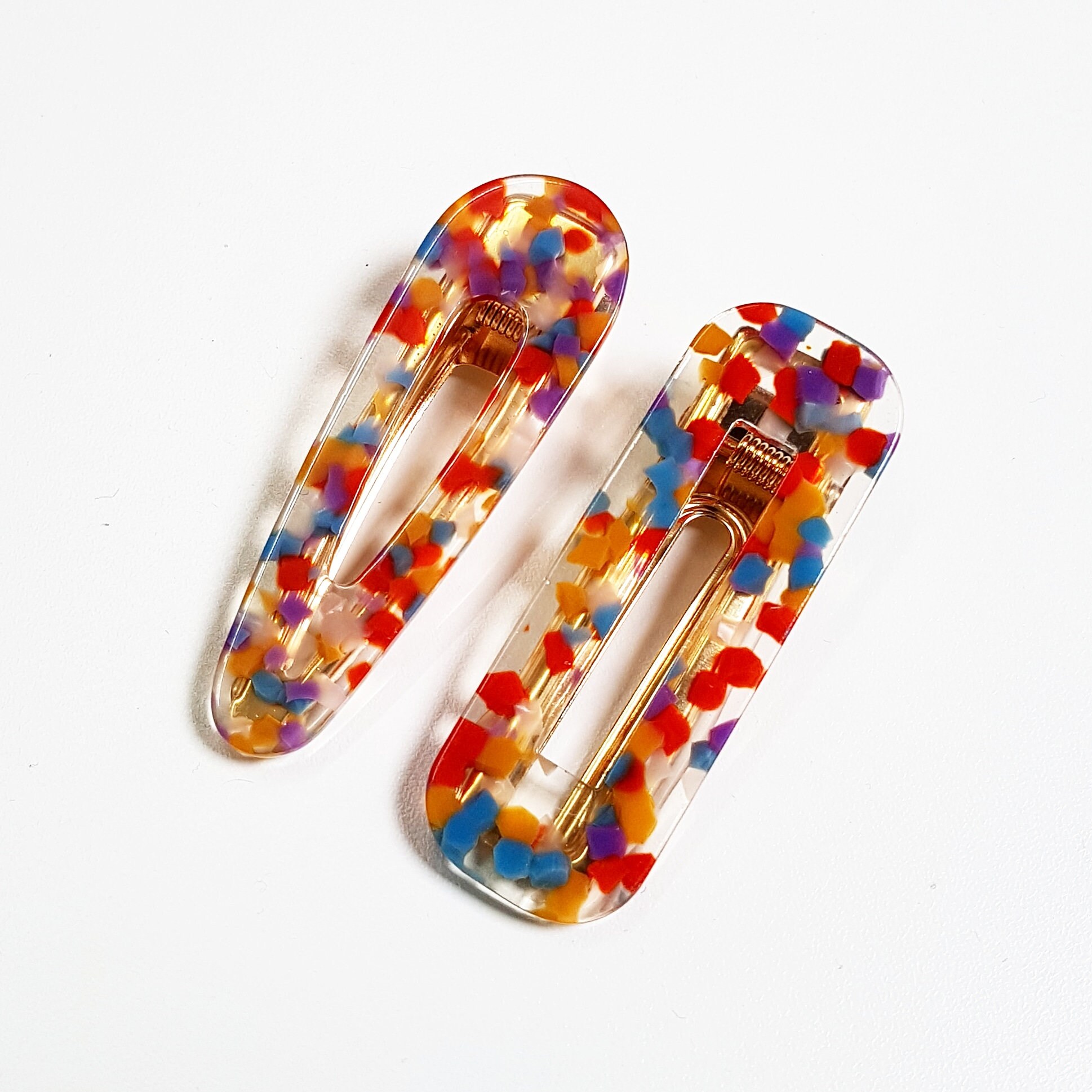 Set of 2 Resin Acrylic Fashion Hair Clips Colourful Pattern Etsy