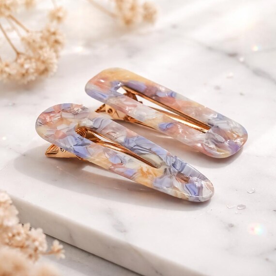 Pastel Resin Hair Clips Set – Marbled Aesthetic Barrettes  display picture 3