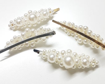 Pearl embellished Wedding hair clip bead oversized strong hair pins slide grip pin barette Womens Adults Ladies