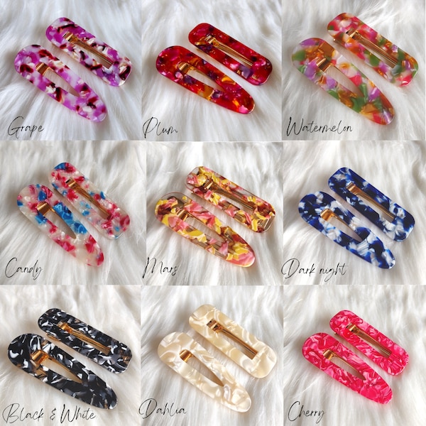 Lot de 2 barrettes à cheveux tendance en résine acrylique, barrettes à motifs colorés, écaille, imprimé léopard, marbre, paillettes, mariée, accessoires roses