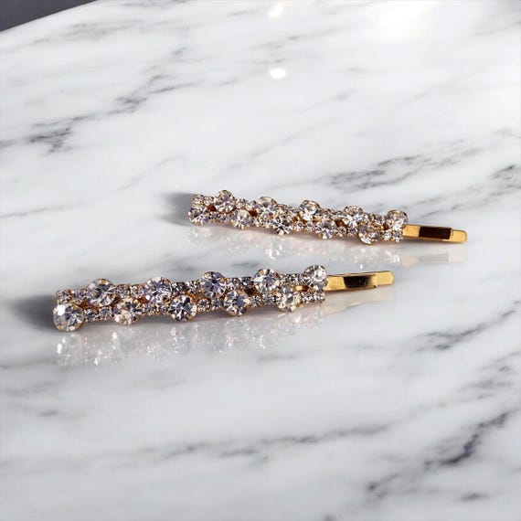 Set l Rhinestone on Golden Barrette, Hair Clips l Scissor Decor l 2 1/4” l New Piper K Gold Flower Hair Claw Clips Set Rhinestone Pearl  main image 2