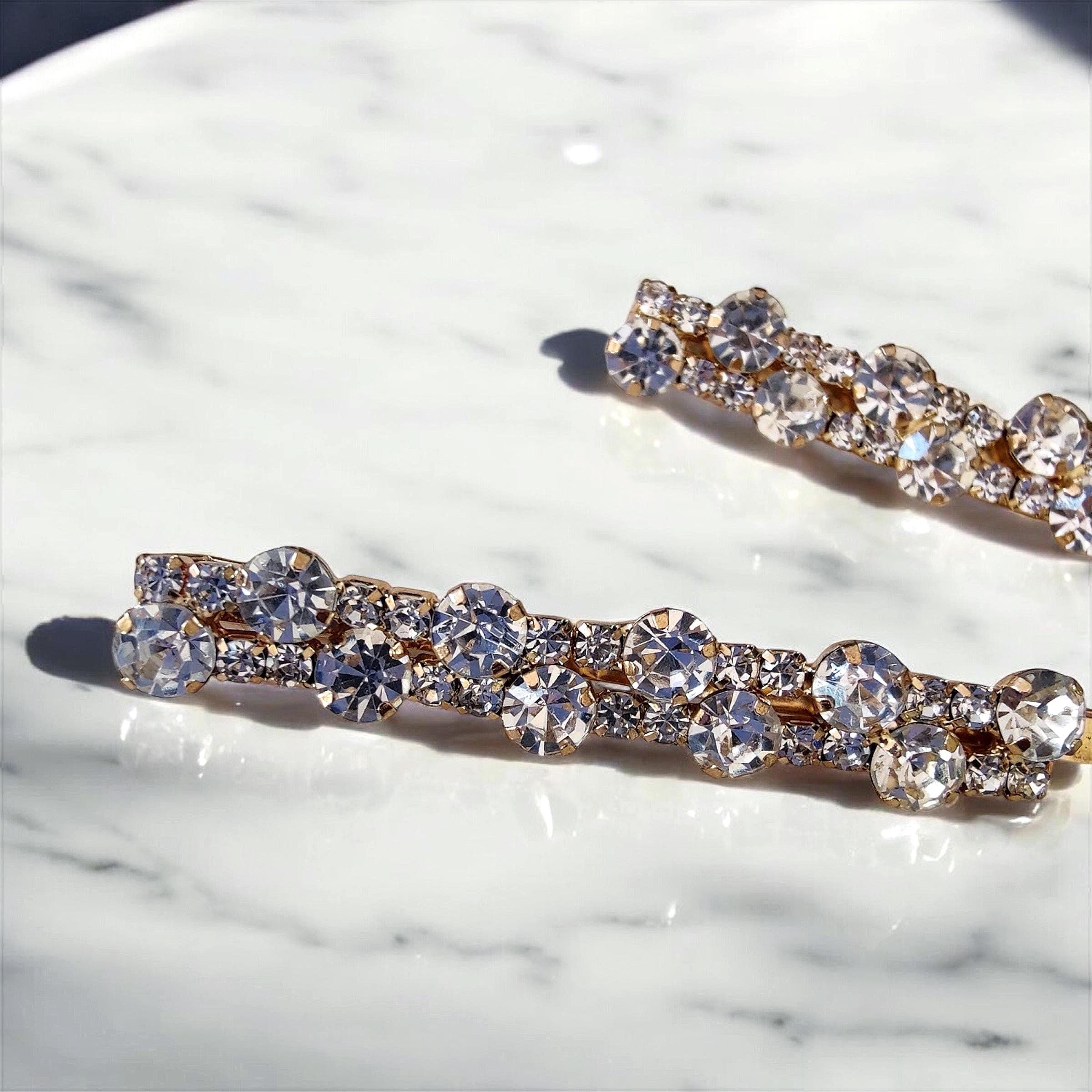 Crystal Hair Clips Set With Gold Finish | Rhinestone 